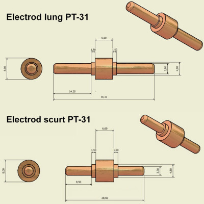 Set electrod plasma PT-31 scurt / lung (10buc/set)